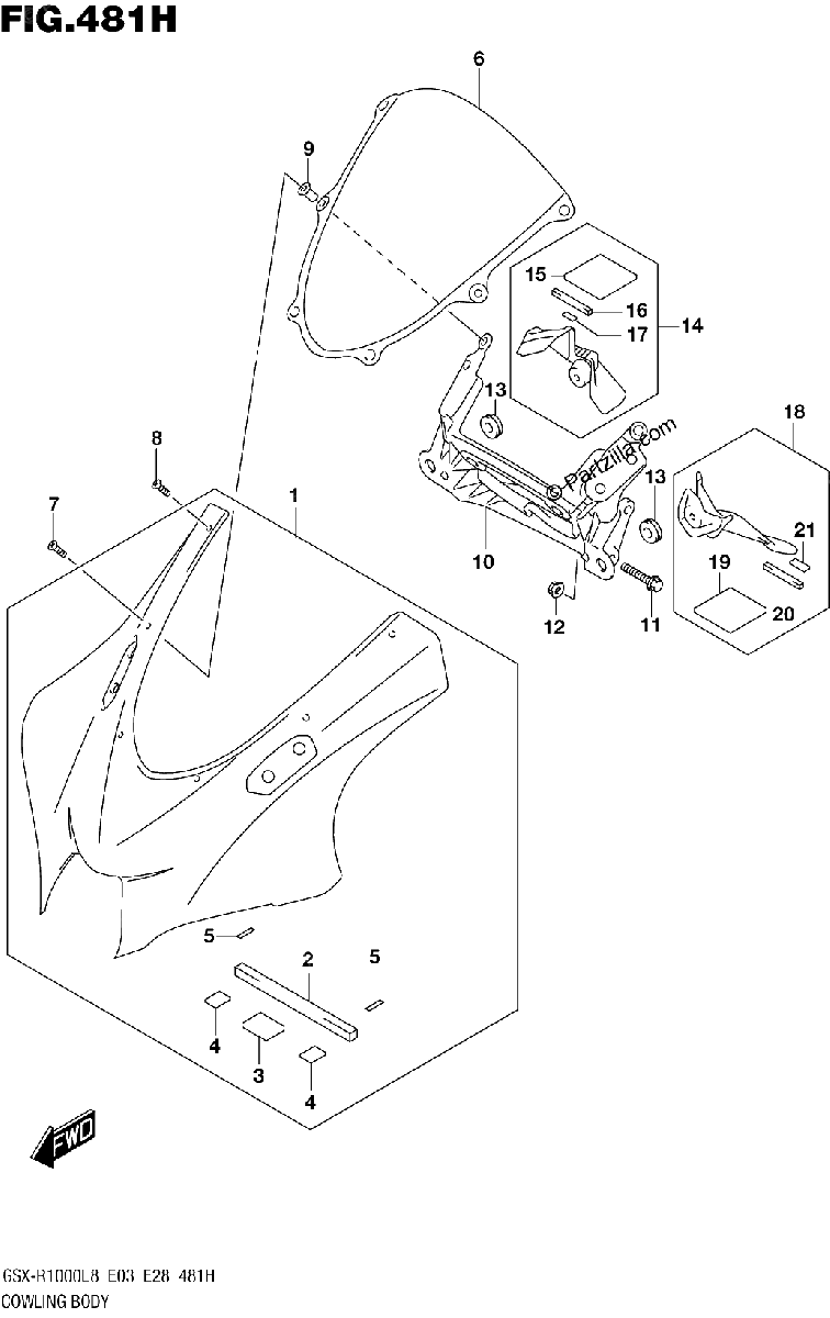 Diagrama de 481H COWLING BODY GSX R1000AL8 E03 FOR YKV