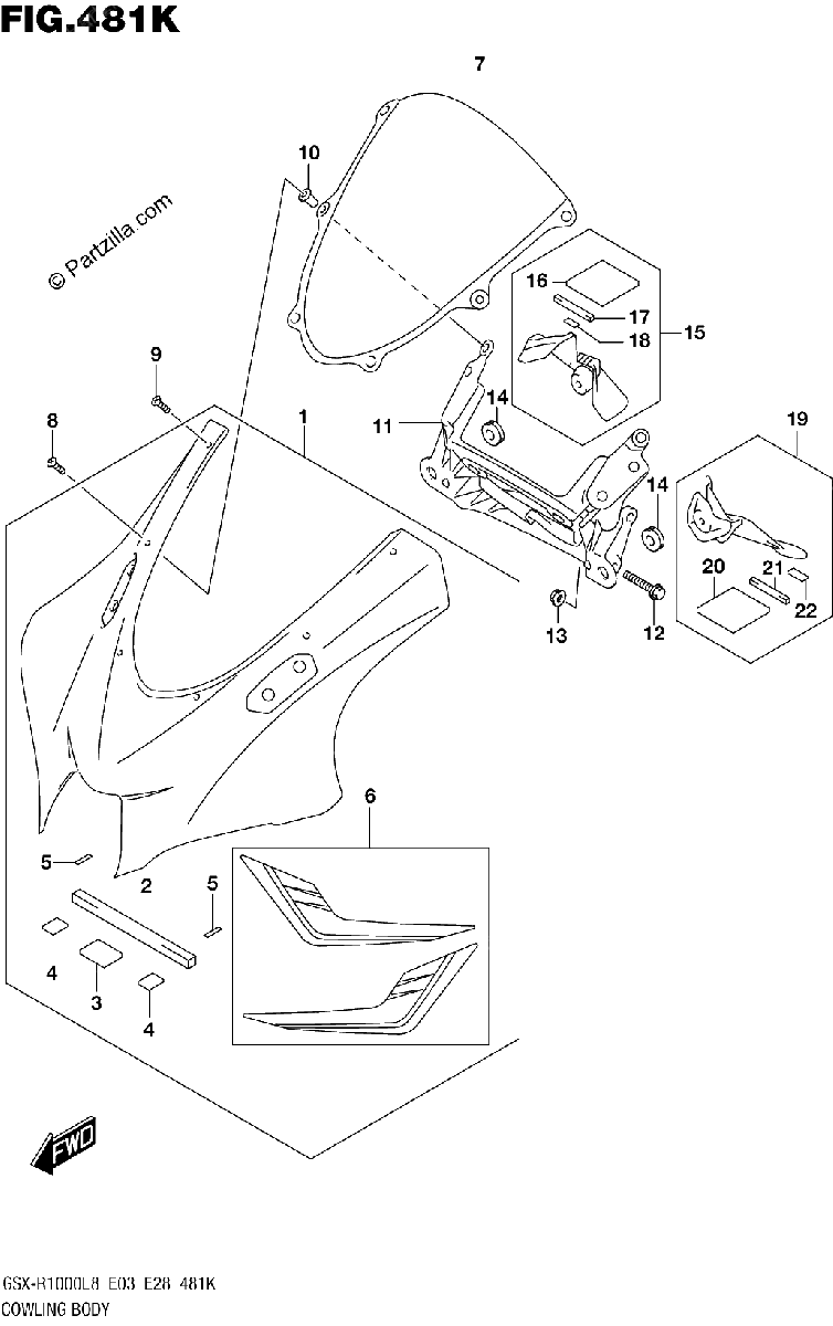 Diagrama de 481K COWLING BODY GSX R1000AL8 E28 FOR YWW