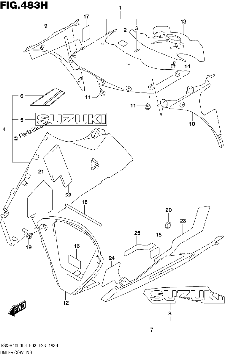 Diagrama de 483H UNDER COWLING GSX R1000AL8 E28 FOR YSF