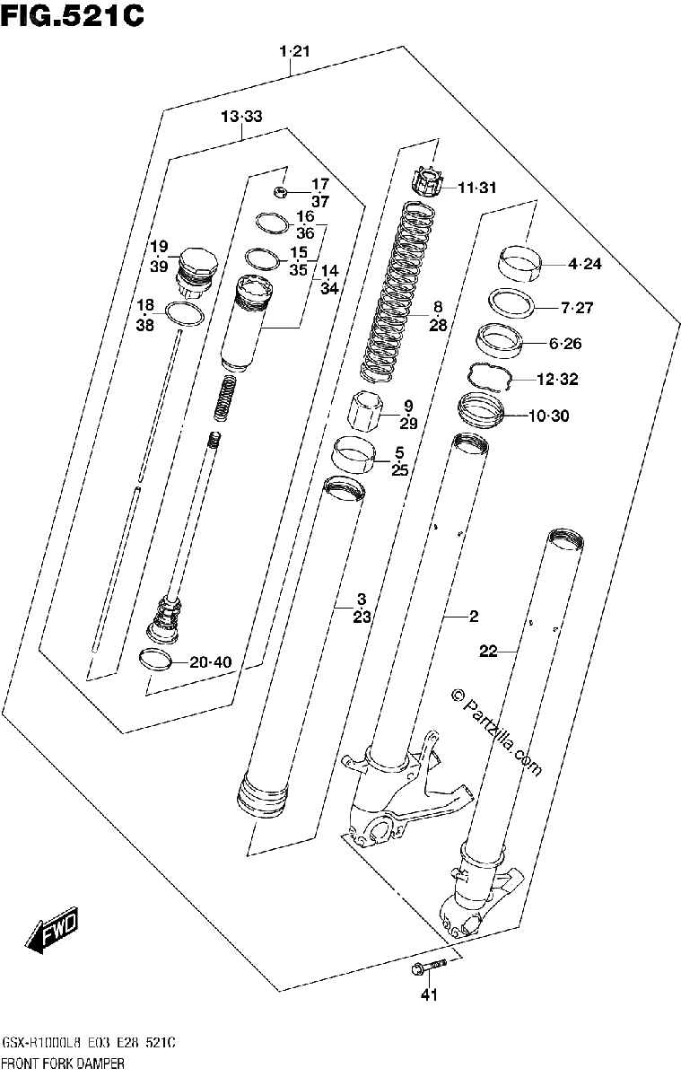 Diagrama de 521C FRONT FORK DAMPER GSX R1000AL8 E03