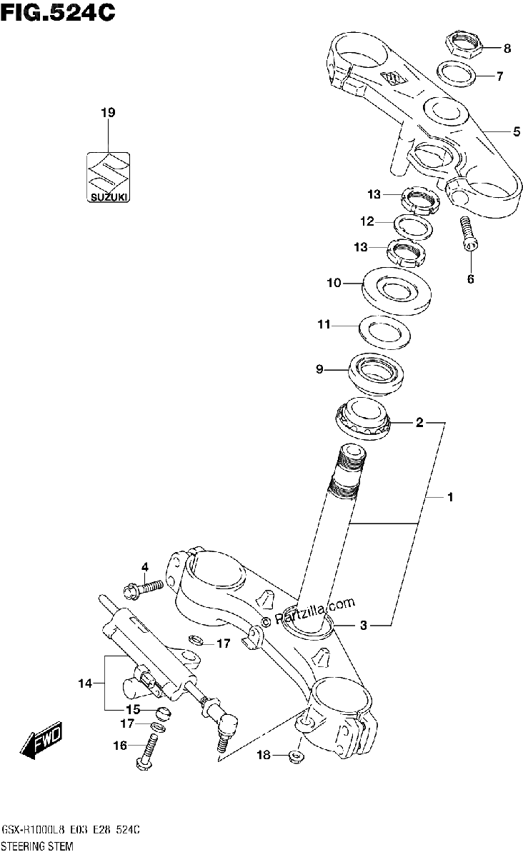 Diagrama de 524C STEERING STEM GSX R1000AL8 E03
