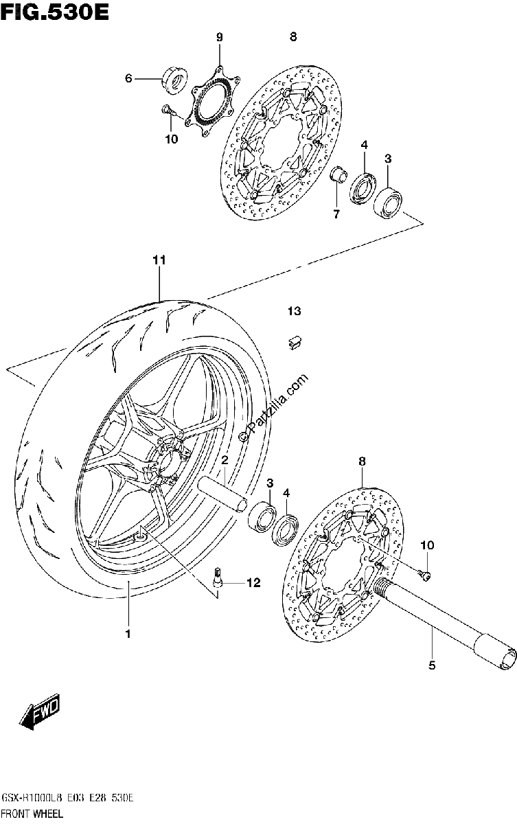 Diagrama de 530E FRONT WHEEL GSX R1000AL8 E33 FOR YWW
