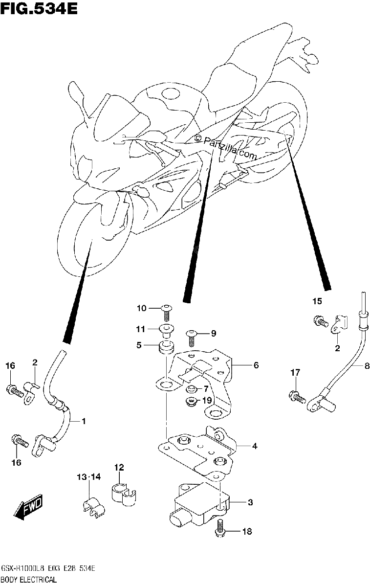 Diagrama de 534E BODY ELECTRICAL GSX R1000AL8 E33