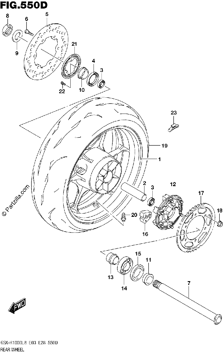 Diagrama de 550D REAR WHEEL GSX R1000AL8 E28 FOR YWW