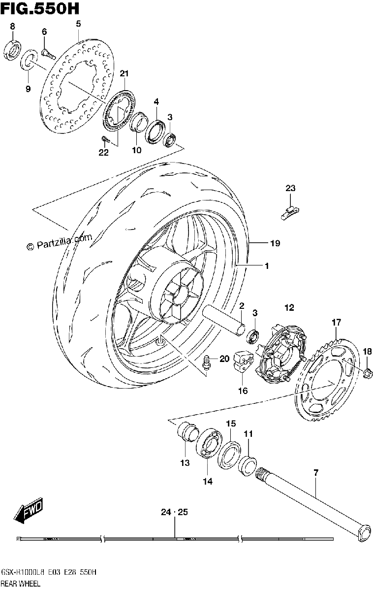 Diagrama de 550H REAR WHEEL GSX R1000AL8 E03 FOR YKV YSF
