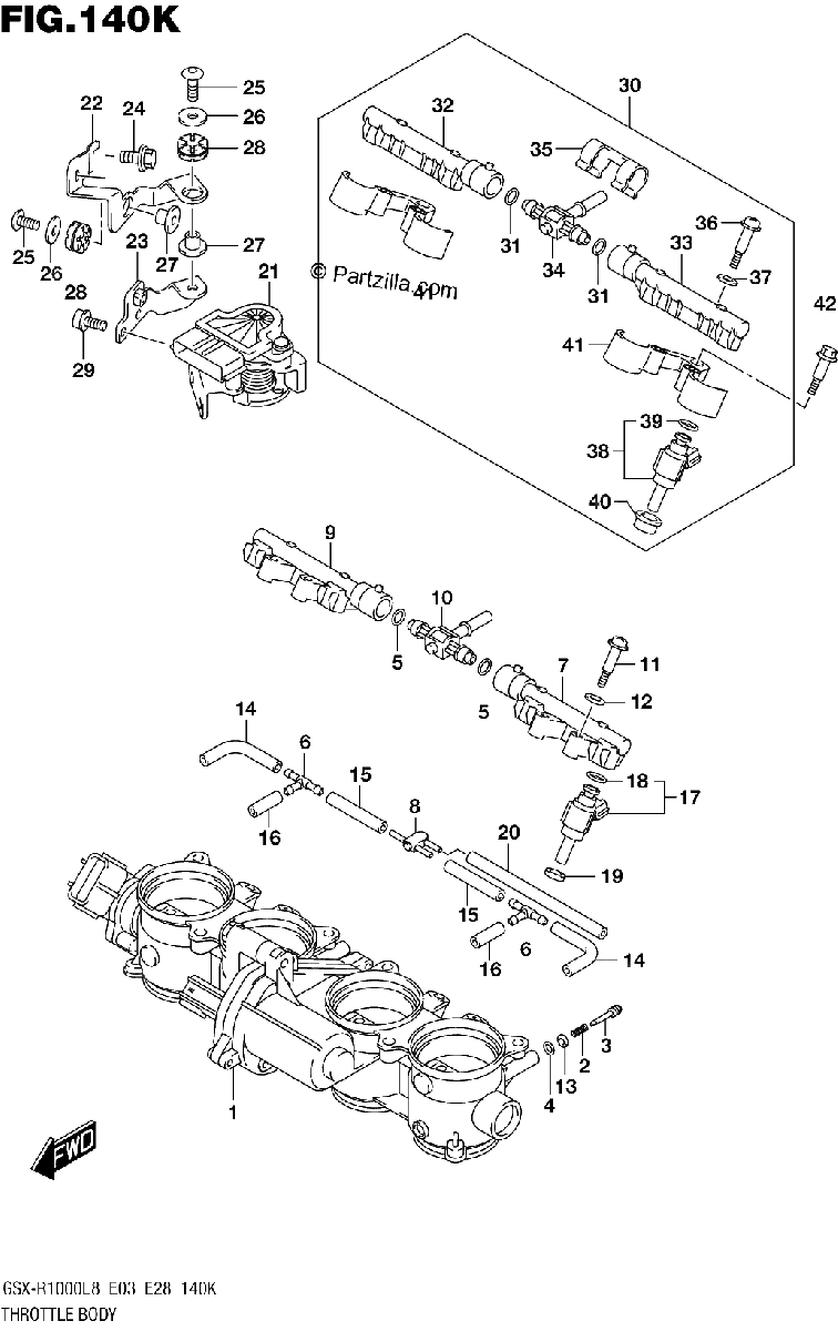 Diagrama de 140K THROTTLE BODY GSX R1000RAL8 E28