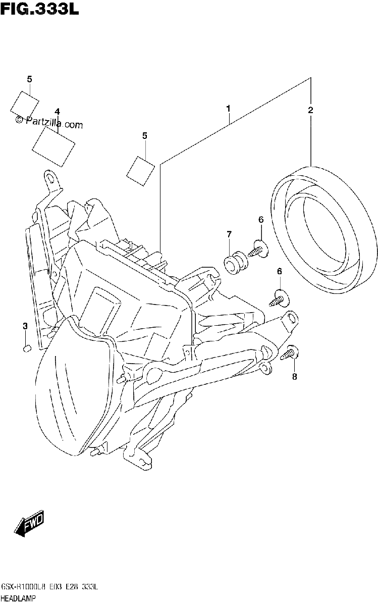 Diagrama de 333L HEADLAMP GSX R1000RAL8 E33