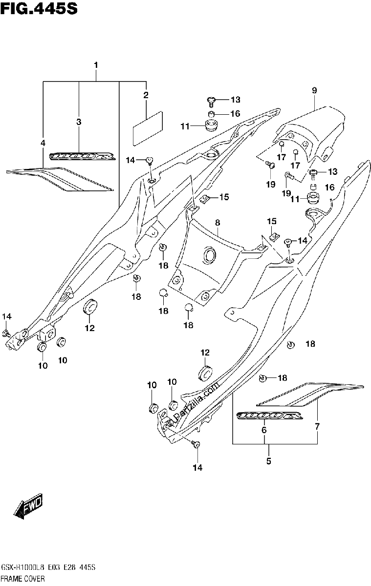 Diagrama de 445S FRAME COVER GSX R1000RAL8 E33