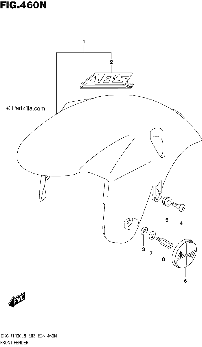 Diagrama de 460N FRONT FENDER GSX R1000RAL8 E28