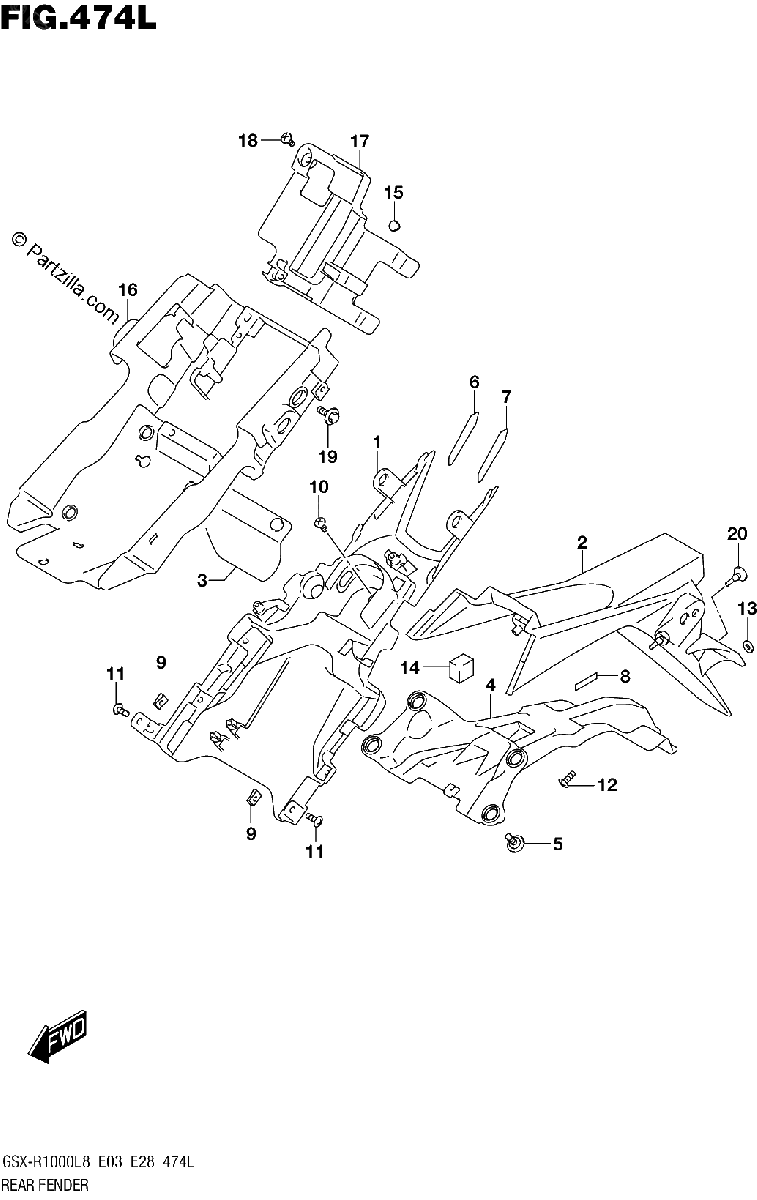 Diagrama de 474L REAR FENDER GSX R1000RAL8 E33
