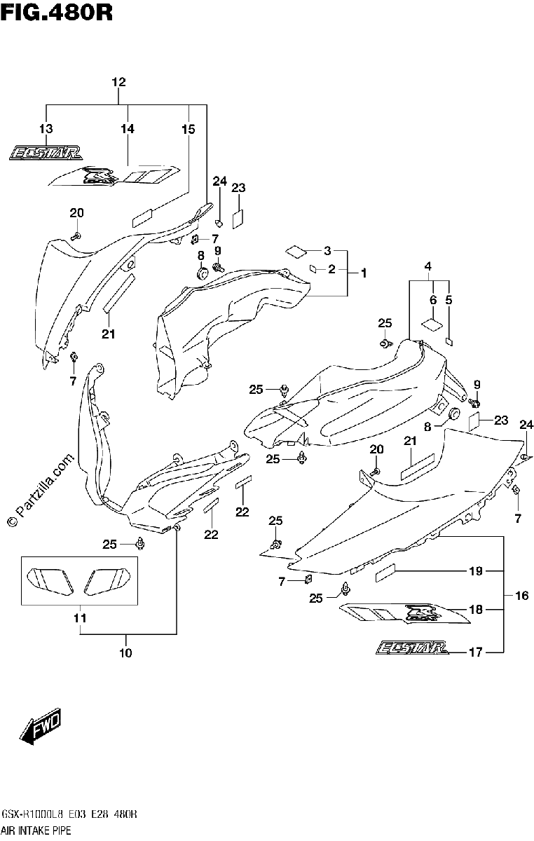 Diagrama de 480R AIR INTAKE PIPE GSX R1000RAL8 E28