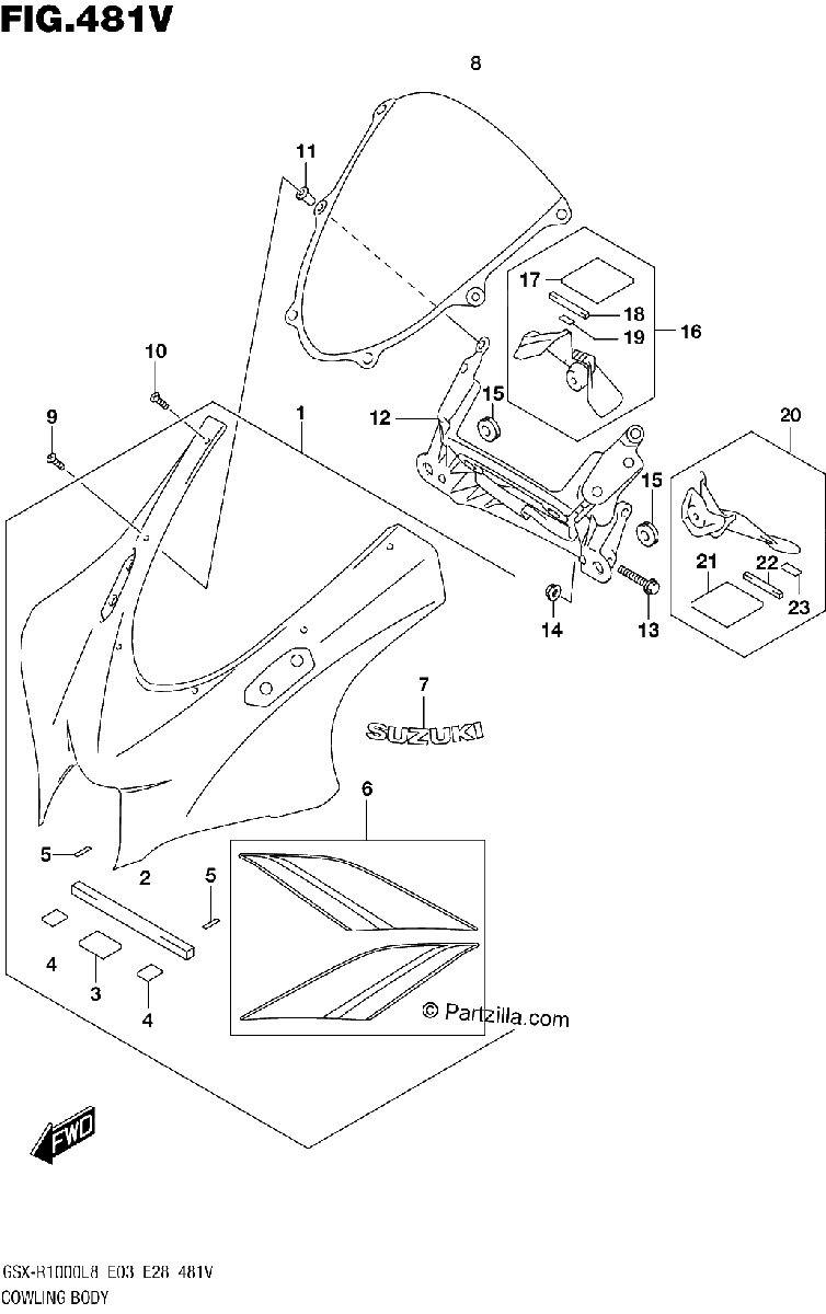 Diagrama de 481V COWLING BODY GSX R1000RAL8 E28