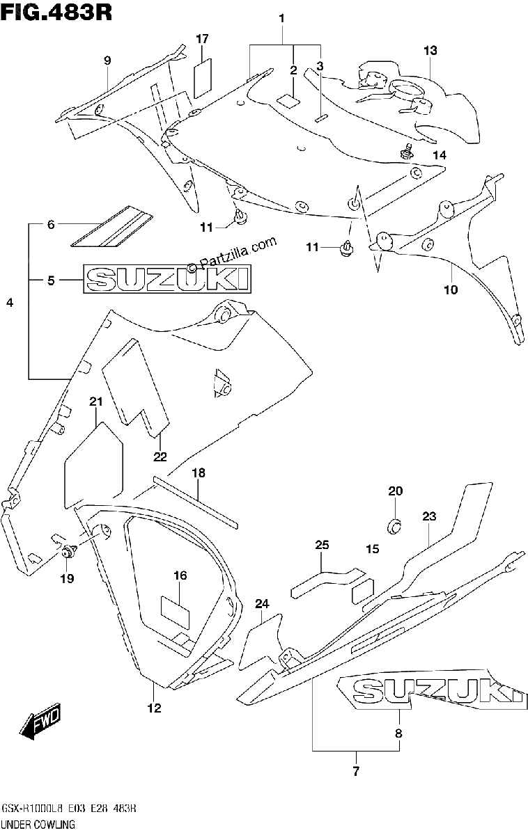 Diagrama de 483R UNDER COWLING GSX R1000RAL8 E28