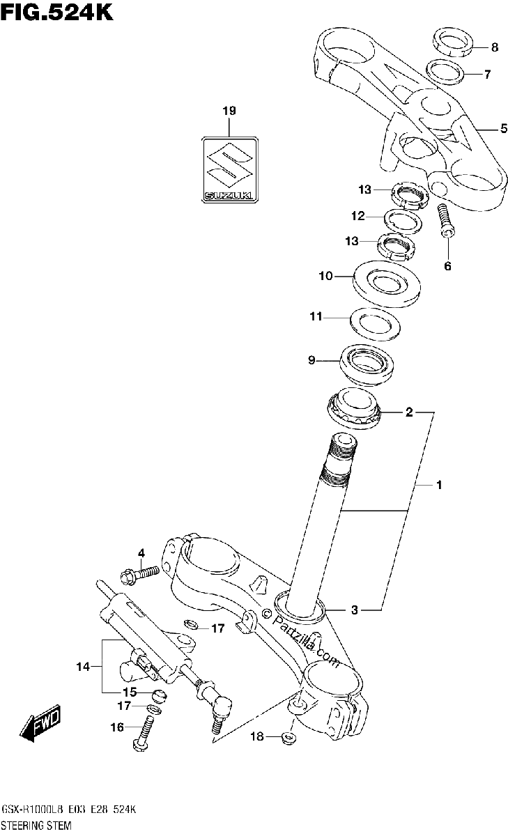 Diagrama de 524K STEERING STEM GSX R1000RAL8 E28