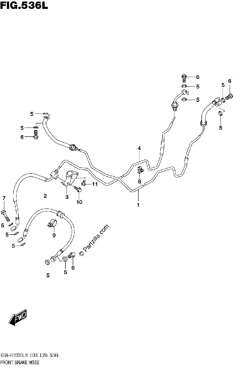 Diagrama de 536L FRONT BRAKE HOSE GSX R1000RAL8 E33
