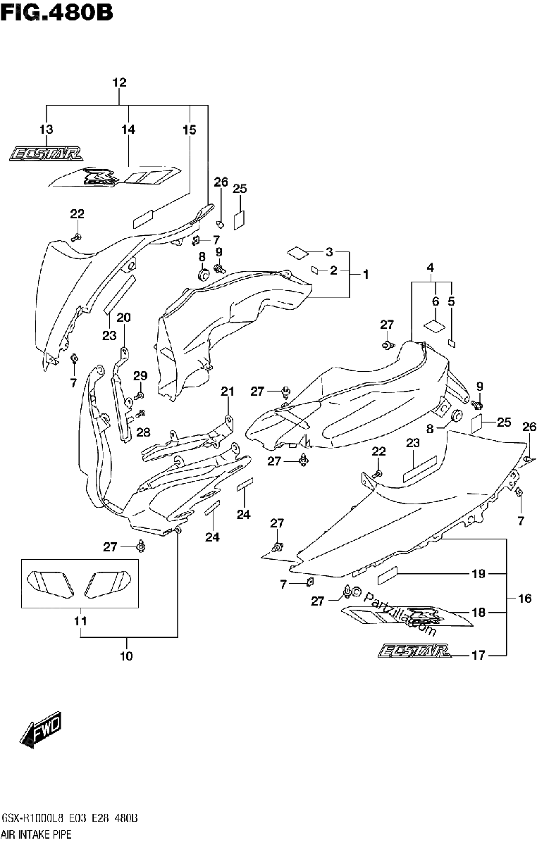 Diagrama de AIR INTAKE PIPE GSX R1000L8 E03 FOR YSF