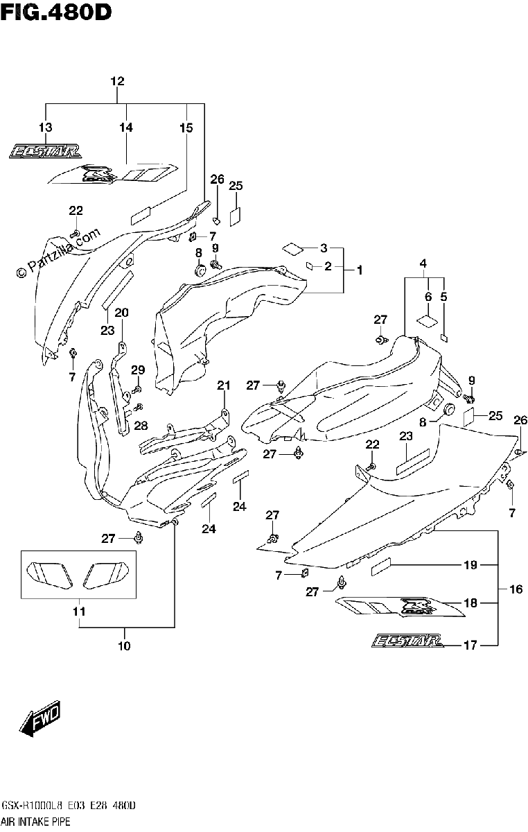 Diagrama de AIR INTAKE PIPE GSX R1000L8 E33 FOR YSF