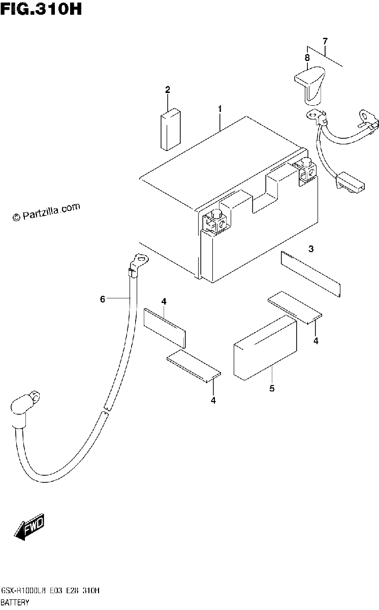 Diagrama de BATTERY GSX R1000RZAL8 E33