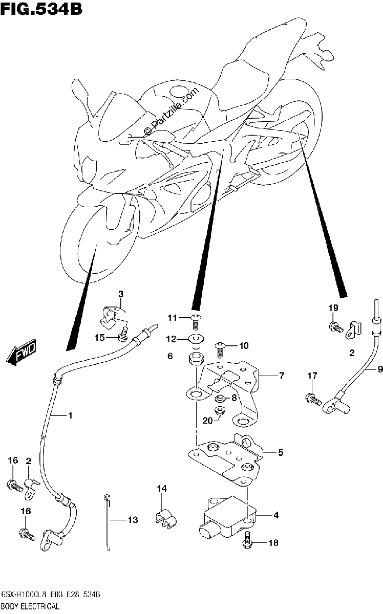 Diagrama de BODY ELECTRICAL GSX R1000L8 E33