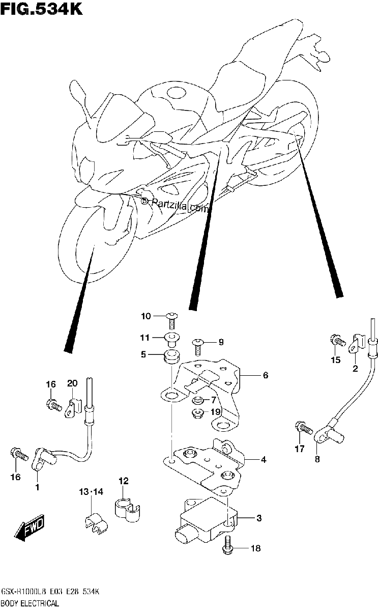 Diagrama de BODY ELECTRICAL GSX R1000RAL8 E28