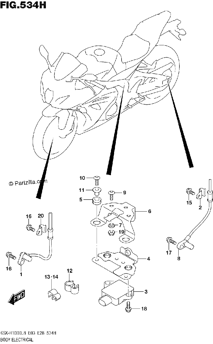 Diagrama de BODY ELECTRICAL GSX R1000RZAL8 E33