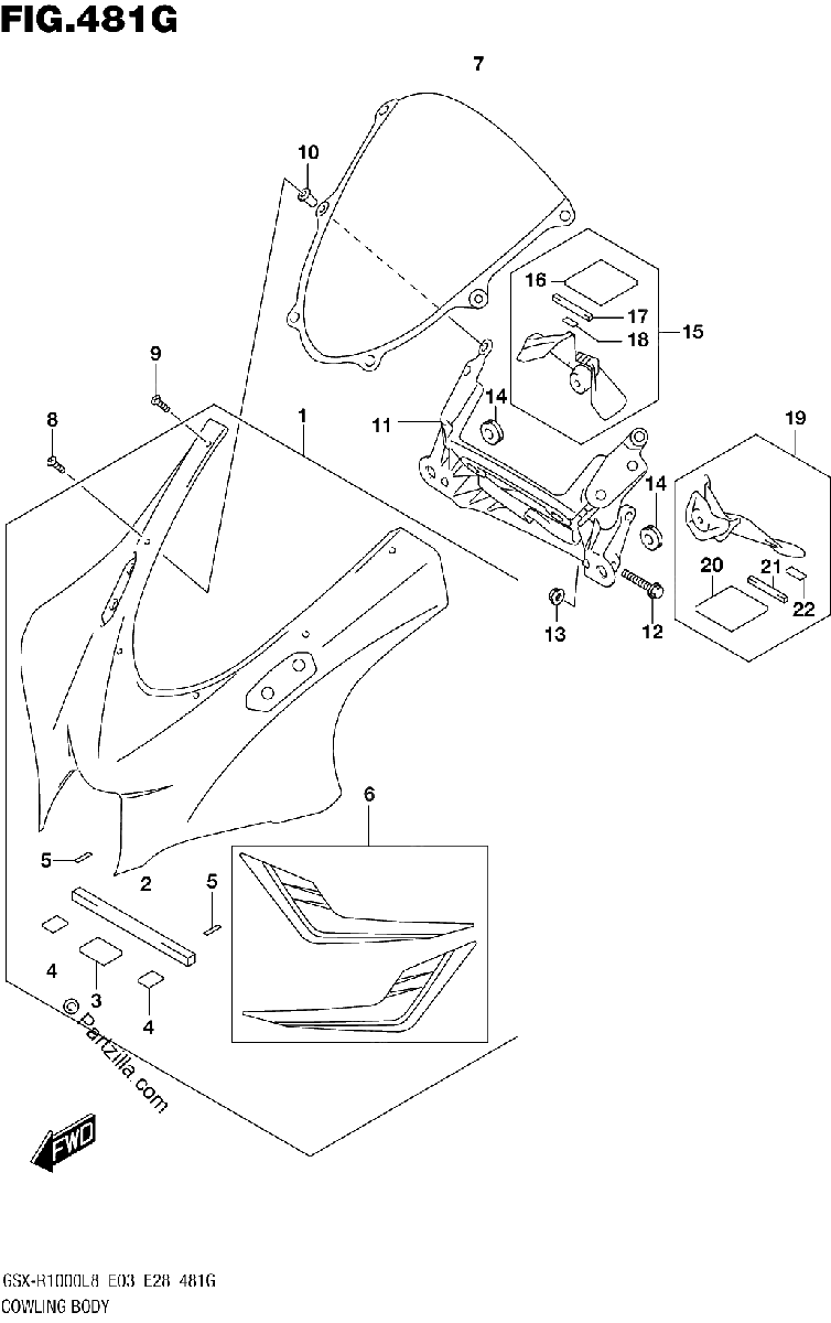 Diagrama de COWLING BODY GSX R1000AL8 E03 FOR YWW