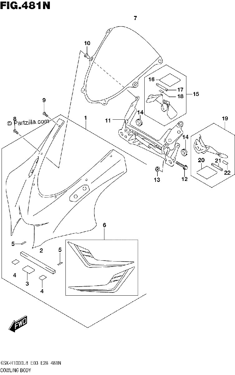 Diagrama de COWLING BODY GSX R1000AL8 E33 FOR YWW