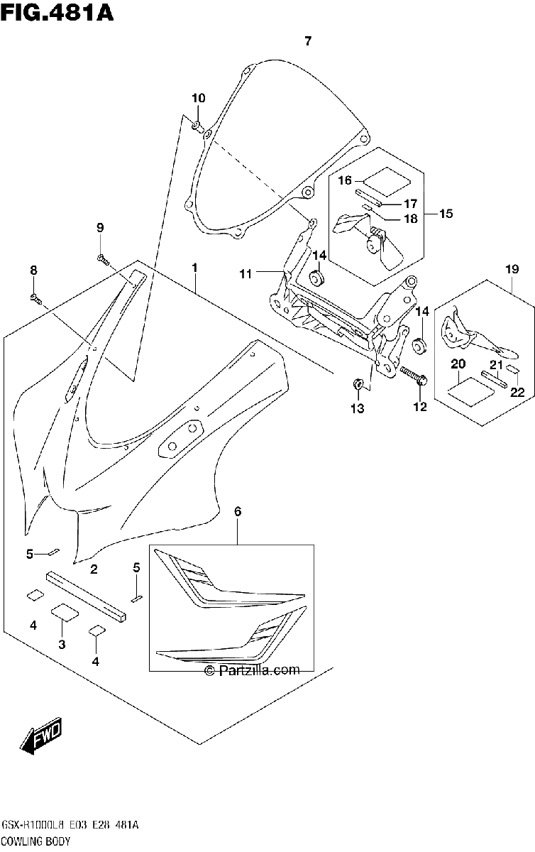 Diagrama de COWLING BODY GSX R1000L8 E03 FOR YWW