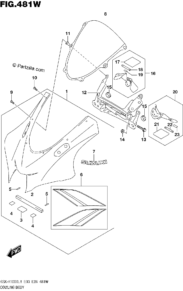 Diagrama de COWLING BODY GSX R1000RAL8 E33