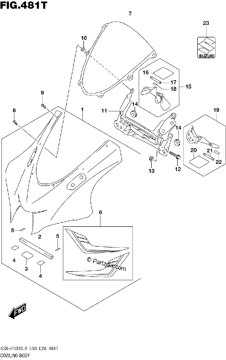 Diagrama de COWLING BODY GSX R1000RZAL8 E33
