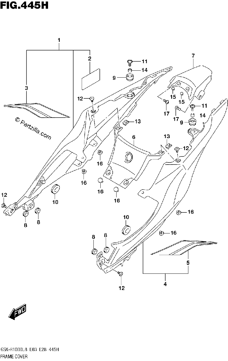 Diagrama de FRAME COVER GSX R1000AL8 E28 FOR YSF