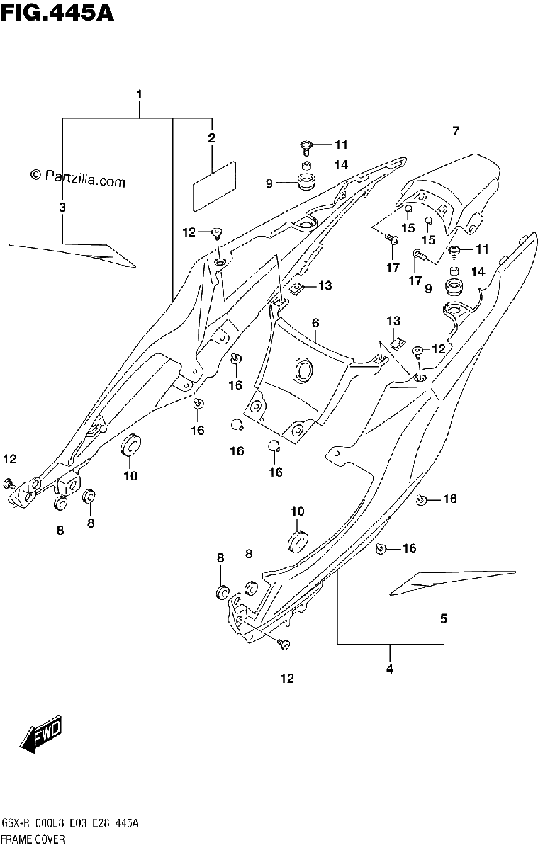 Diagrama de FRAME COVER GSX R1000L8 E03 FOR YKV YWW
