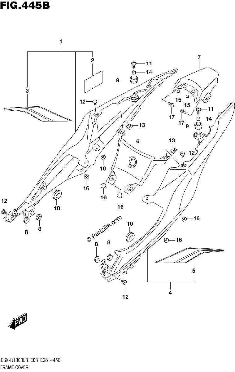 Diagrama de FRAME COVER GSX R1000L8 E03 FOR YSF