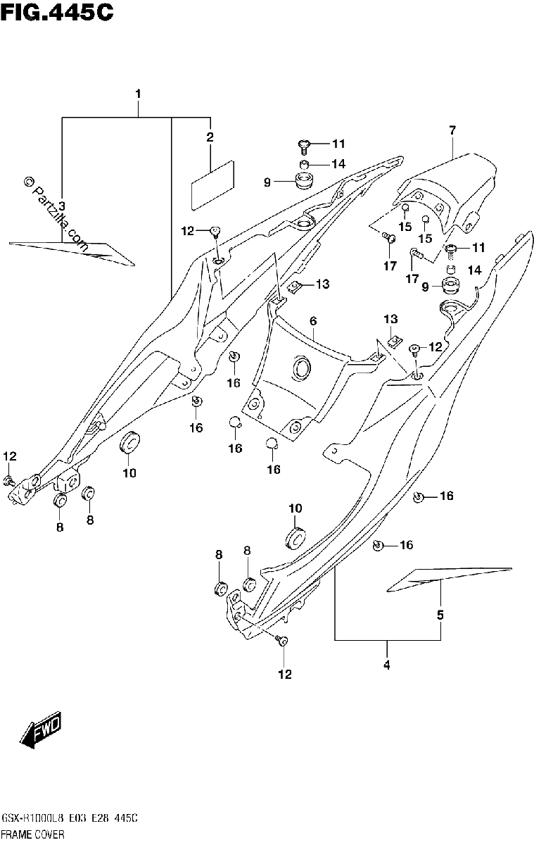 Diagrama de FRAME COVER GSX R1000L8 E33 FOR YKV YWW