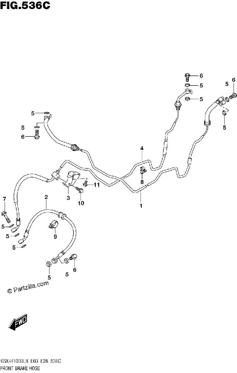 Diagrama de FRONT BRAKE HOSE GSX R1000AL8 E03