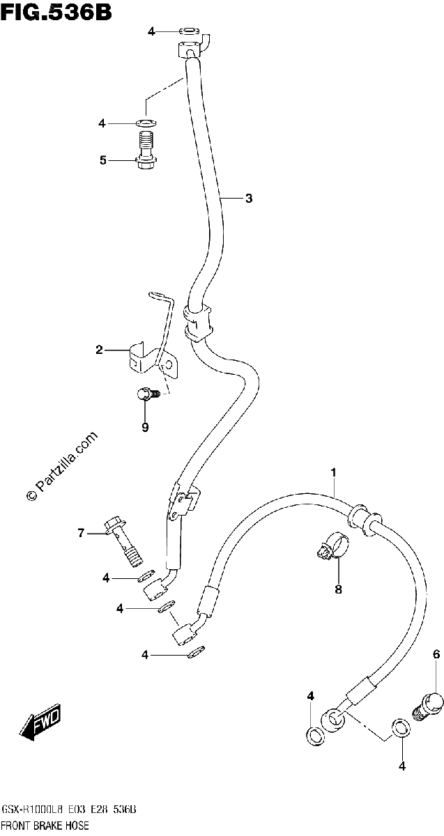 Diagrama de FRONT BRAKE HOSE GSX R1000L8 E33