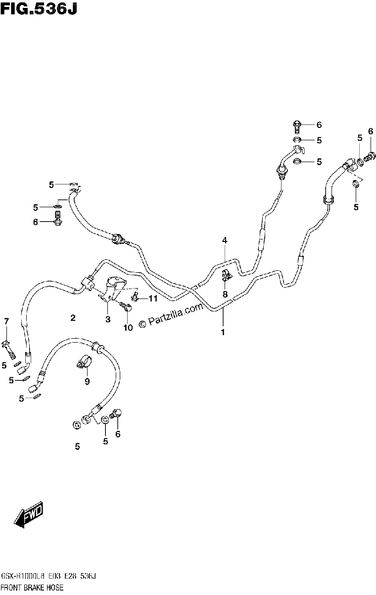 Diagrama de FRONT BRAKE HOSE GSX R1000RAL8 E03
