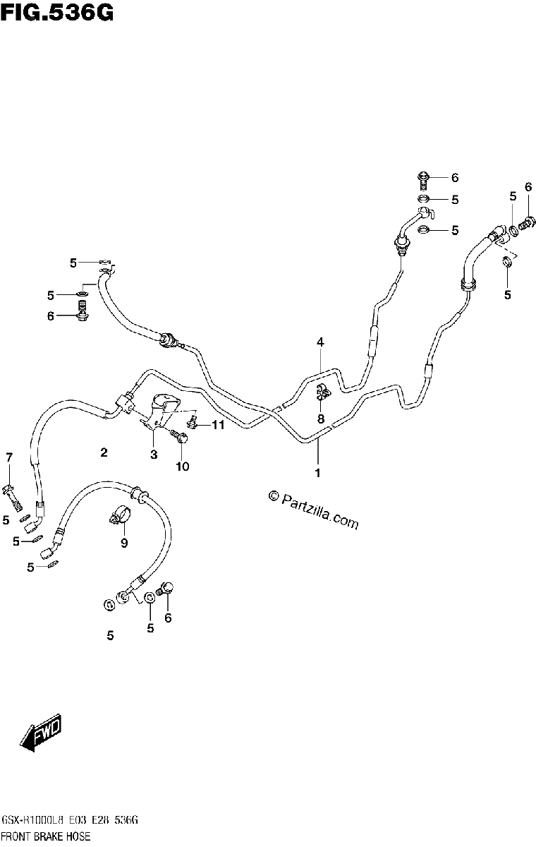 Diagrama de FRONT BRAKE HOSE GSX R1000RZAL8 E28