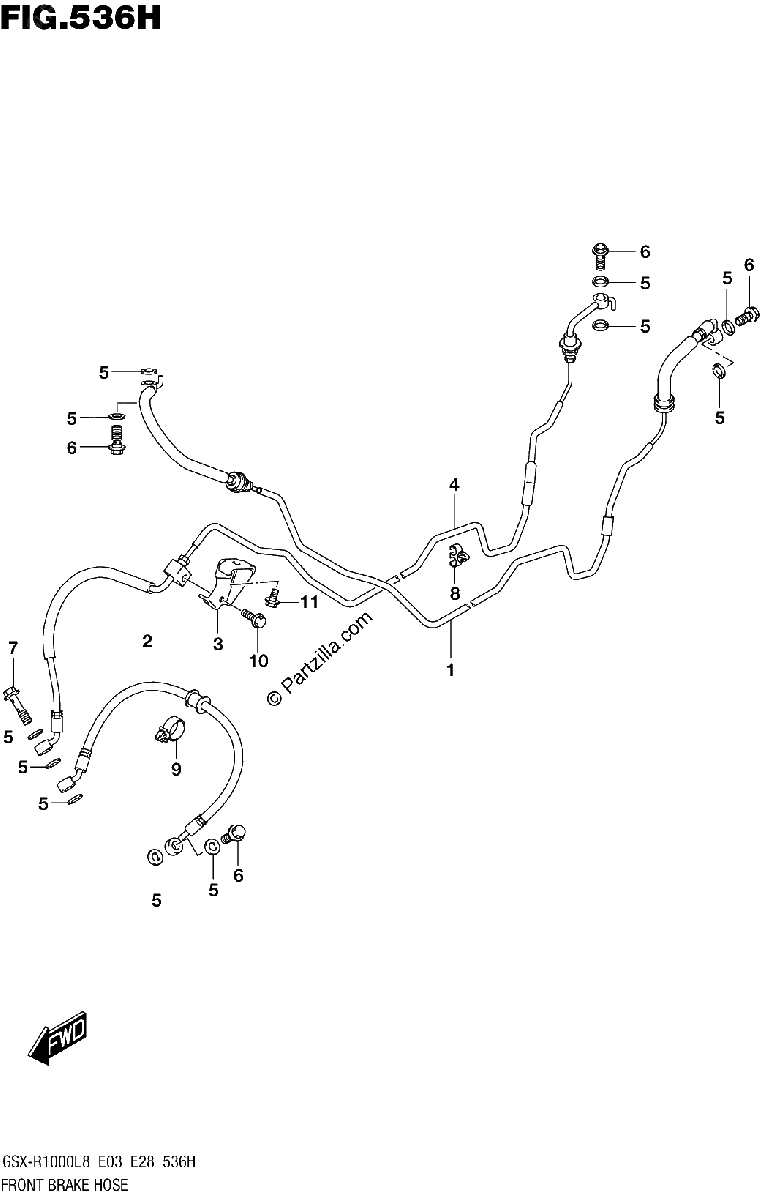 Diagrama de FRONT BRAKE HOSE GSX R1000RZAL8 E33