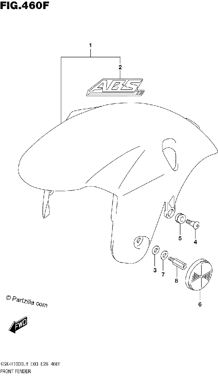 Diagrama de FRONT FENDER GSX R1000AL8 E28 FOR YKV