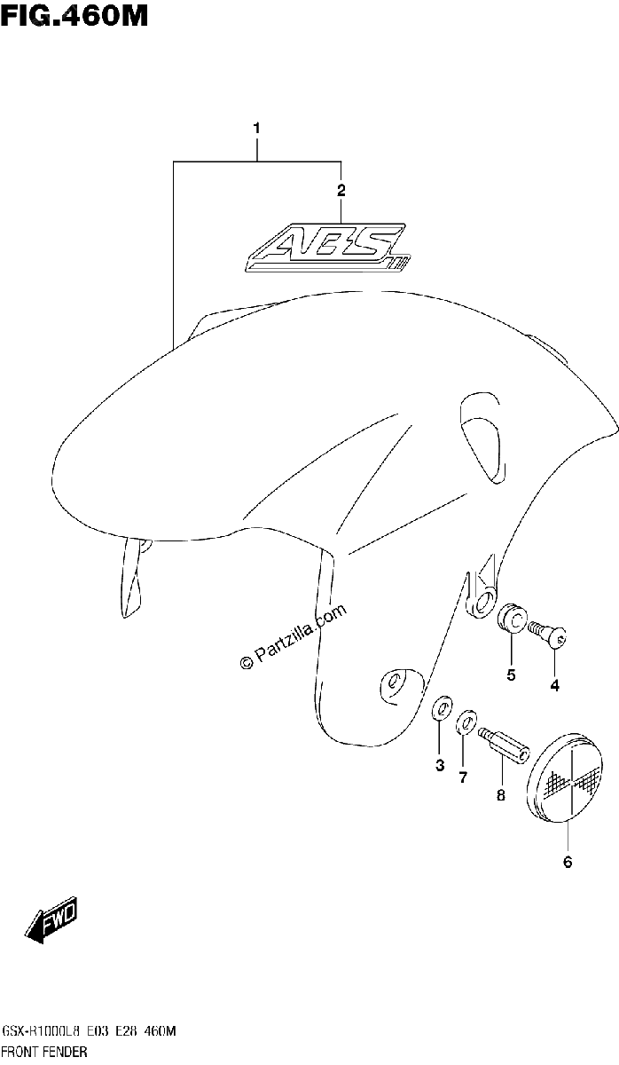 Diagrama de FRONT FENDER GSX R1000RAL8 E03