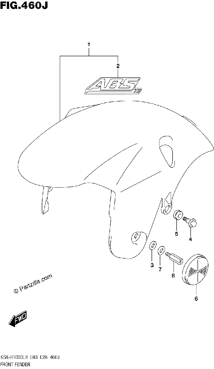 Diagrama de FRONT FENDER GSX R1000RZAL8 E03