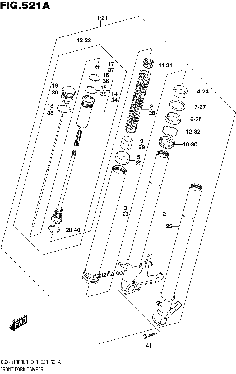 Diagrama de FRONT FORK DAMPER GSX R1000L8 E03