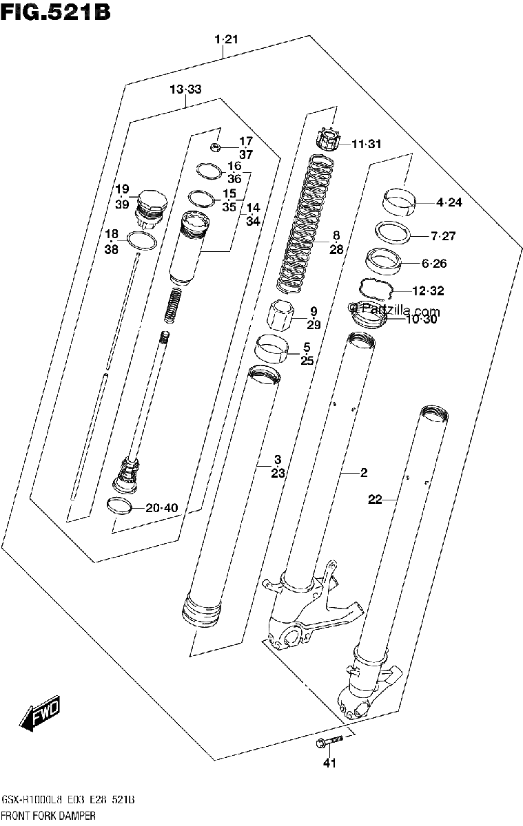 Diagrama de FRONT FORK DAMPER GSX R1000L8 E33