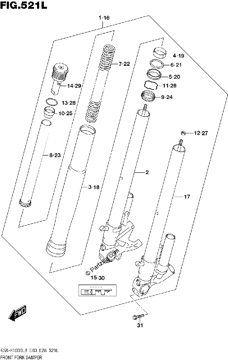 Diagrama de FRONT FORK DAMPER GSX R1000RAL8 E33