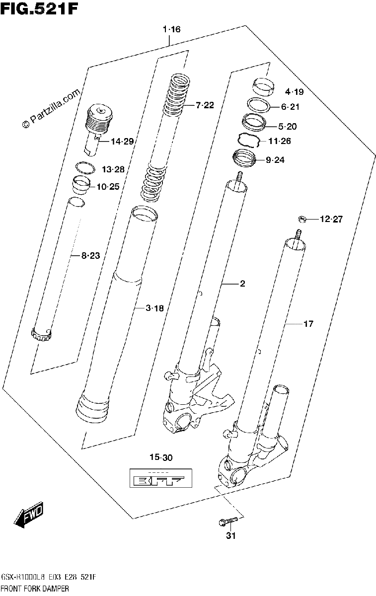 Diagrama de FRONT FORK DAMPER GSX R1000RZAL8 E03