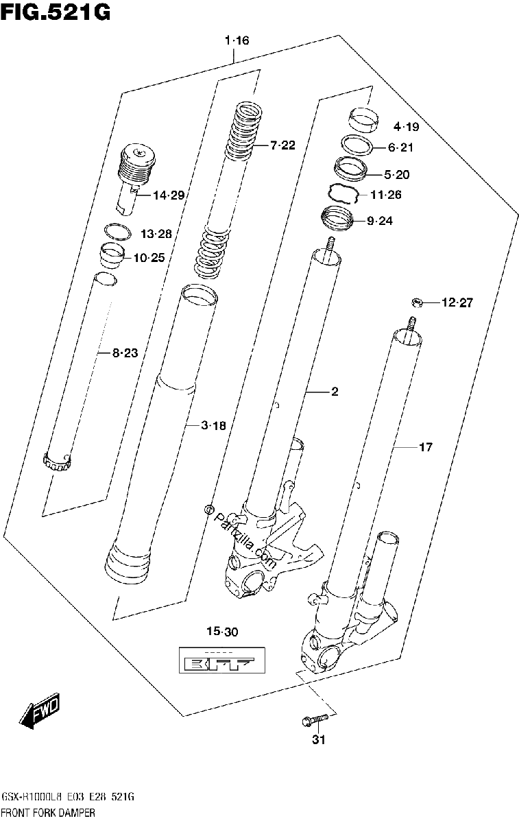 Diagrama de FRONT FORK DAMPER GSX R1000RZAL8 E28