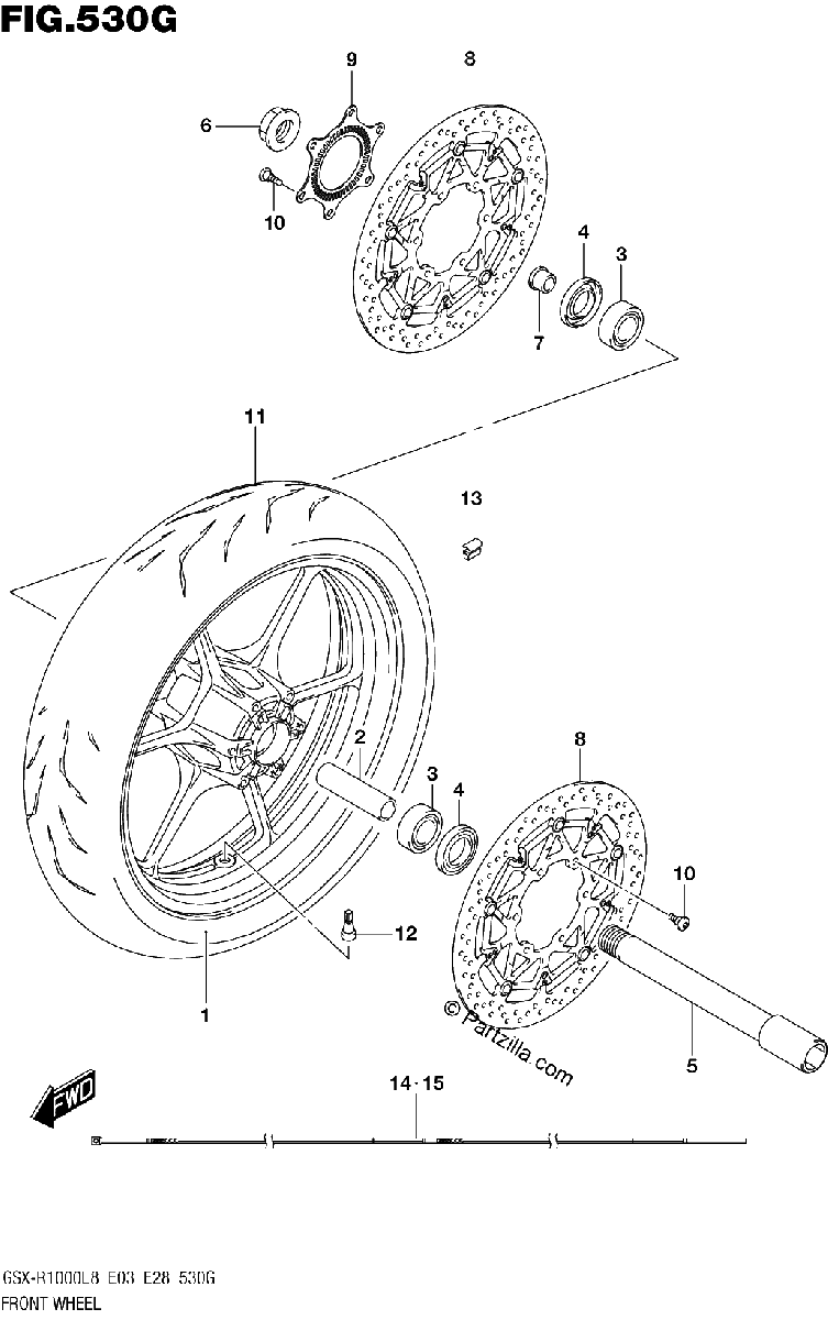 Diagrama de FRONT WHEEL GSX R1000L8 E33 FOR YKV YSF