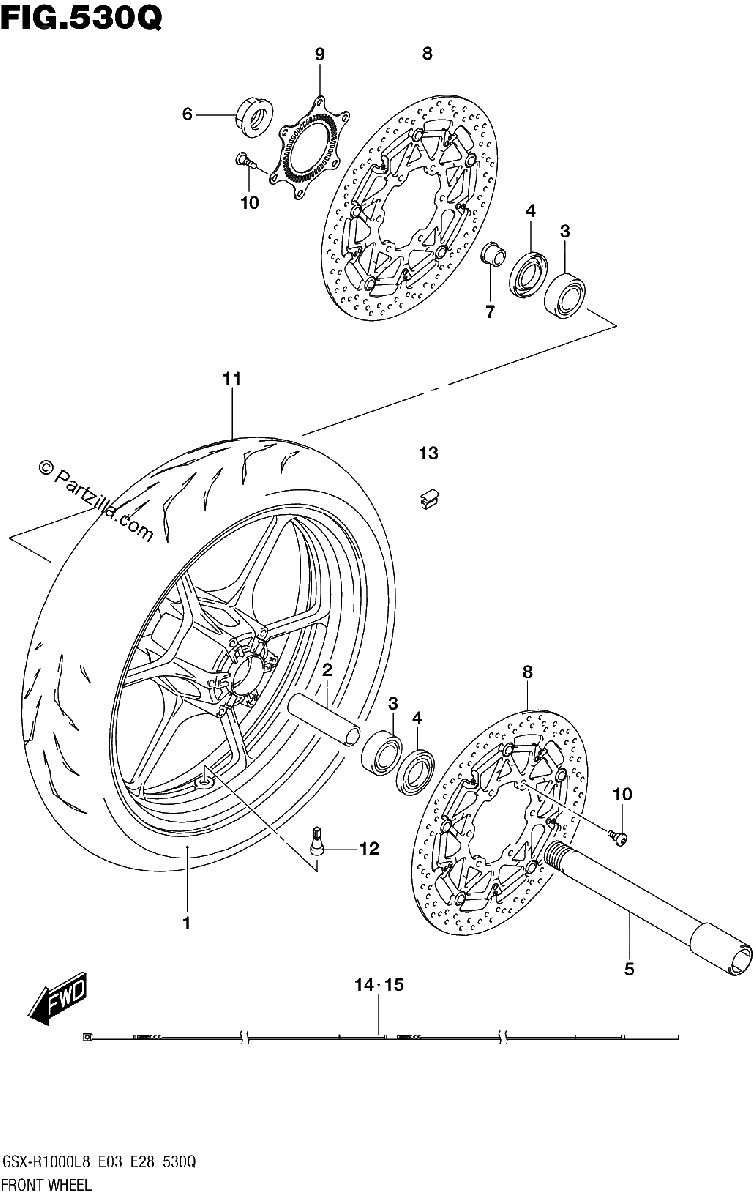 Diagrama de FRONT WHEEL GSX R1000RAL8 E03