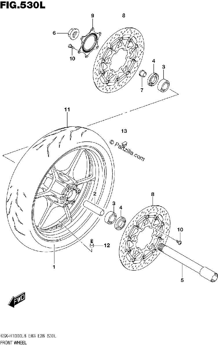 Diagrama de FRONT WHEEL GSX R1000RZAL8 E03